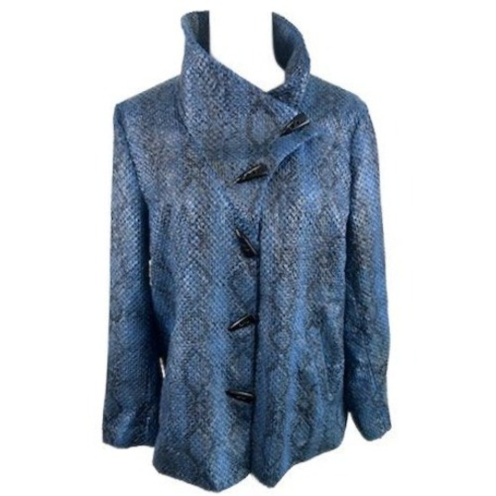 Samuel Dong Women's Jacket Coat Blue Snakeskin Print Size‎ Medium